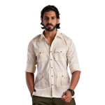 Off-White Hunting Style Cotton Printed Shirt | Premium Men's Sportswear | Classic Outdoor Design | Comfortable Cotton Fabric | Size 36-44